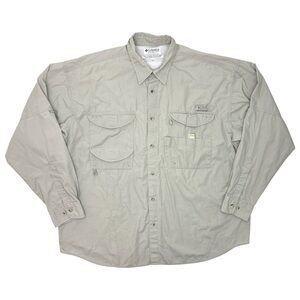 Columbia PFG Mens Sz XL Vented Fishing Shirt Long Sleeve‎ Omni-Shade Camp Beige